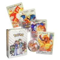 Pachet de cărți Pokémon VMax Cărți Pokémon strălucitoare Cărți de colecție Pokémon Set de cărți de joc, argintiu, 55 buc