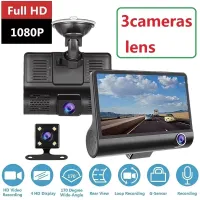 Caméra de voiture triple Full HD 4,0 pouces avec caméra avant, intérieure et arrière - Assistant de stationnement et enregistrements infinis