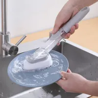 Kuchyňa čistenie štetka s umývacou špongiou 2 v 1 s dlhou rukoväťou na umývanie riadu