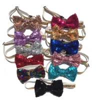 Stylish collar for dogs and cats with decorative bow with sequins - more color variants