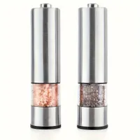 2pcs, electric set of salt and pepper mills, battery spice grinder made of stainless steel with light, automatic pepper grinder, one-hand control, electronic adjustable pepper grinder, kitchen tools, Halloween/Christmas gift