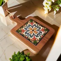 Vintage wooden pads with flower tiles for hot plates