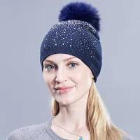 Winter hats for women made of fur, knitted or crocheted