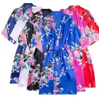 Women's luxurious satin robe with floral pattern