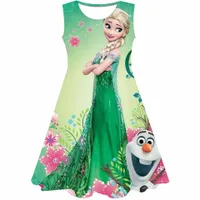 Girl's summer dress without sleeves with Elsa and Anna motif