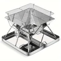 1pc Portable Folding Grill On Wooden Coal, Cook On Wood From Stainless Steel For Outdoor Camping Picnic