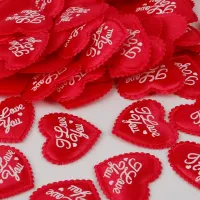 100 pcs of cloth heart confetti with the inscription I love you
