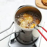 Stainless steel multifunction fryer, home fryer on tempura, kitchen-saving oil with colander, mini