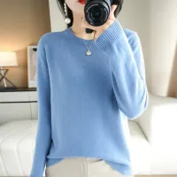 Warm sweater for women with long sleeve, knitted and with round neckline - More colors