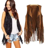 Stylish vest with fringes Hegmond - brown