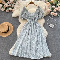 Women's casual comfortable colorful summer longer dress with floral design and decent neckline