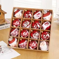 Set of beautiful Christmas ornaments in the shape of a ball with colourful decorations - 16 pcs