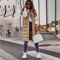 Women's long fashion quilted vest with hood