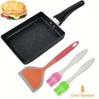 1 Set, Pán Szilikon spatula és ecset olaj, nem bot Japán omlett 7,3 × 5,3 hüvelyk, Premium Rektangular Pan, Pan for Rolls, Square Pan, alkalmas mosógép, japán konyha Pan