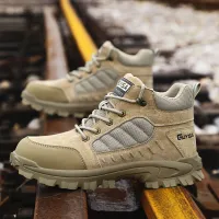 Men's work safety shoes made of suede, penetrating anti-slip with steel tip, industrial building sneakers