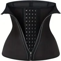 Women's fitness corset with zipper and hooks - 9 steel fixed supports for belly reduction