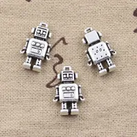 12 bucăți pandantive 3D robot mecanic - 18x11x4mm, culoare bronz antic și argintie