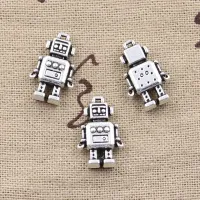 12 ks prívesky 3D mechanický robot - 18x11x4mm starobylá bronzová a strieborná farba