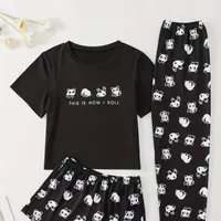 Pajama set with panda printing - cute short sleeve and shorts/pants