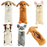 Plush school pencil case for crayons or markers in the shape of a dog