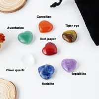 Set of seven heart-shaped chakra crystal healing gems