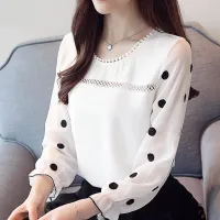Ladies white blouse with polka dots