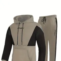 Male two-piece sports kit with block color - sweatshirt with hood and tracksuits with shoelaces (2 part)