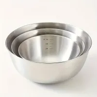 Universal stainless steel bowls - 3 pieces with measuring cups and bent bottom