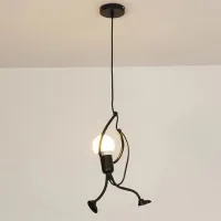 Candelabru suspendat negru în formă de figură - Candelabru modern pentru becuri LED E27, lampa de tavan din metal, 38 x 26 cm