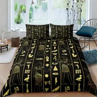 Egyptian Myths: Pharaoh's Bed with Hieroglyphic Printing - Set of sheets for duvet, traditional mythological bed sheets for bedroom or college