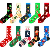 Christmas socks with cheerful motifs - Nicholas, reindeer, tree, snowflakes and snowman