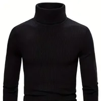 Pull col roulé pour homme, tricoté, slim-fit, décontracté, chaud, uni, très élastique pour l'automne et l'hiver.