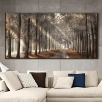 Painting on the canvas with the motif of green trees, sunshine and nature - Decoration on the wall of home