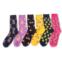 6 pairs of trendy socks - high length, motif of fruit, colorful, in size 38 - 46