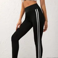 Leggings de yoga cu dungi albe pe lateral