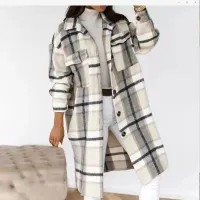 Long plaid coat with long sleeves in wool blend
