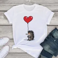 Ladies casual t-shirt with cute hedgehog print