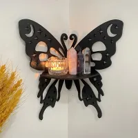 Black wooden shelves in the shape of a butterfly