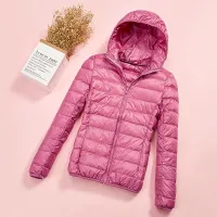 Chaqueta moderna ligera acolchada para mujer con capucha en rosa