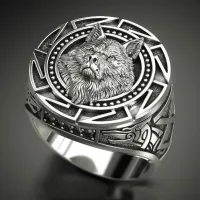 Bague robuste pour homme avec tête de loup