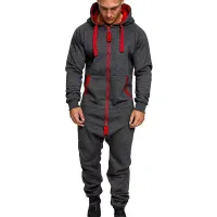 Men's solid colour zipped jumpsuit