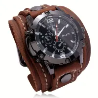 Male Vintage watch with hand-stitched PU leather bracelet