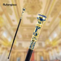 Baston luxos pentru plimbare în albastru și aur cu mâner rotund - Accesoriu elegant pentru petreceri și baston decorativ cu buton elegant