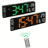 Modern Wall clock with remote control, large digital display, temperature and data display - for stylish home