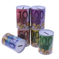 Practical cylindrical cash box with Money print