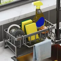 Rozsdamentes acél mosogató szervező automata lefolyóval és szappantartóval