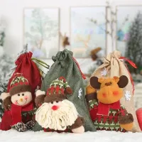 Vánoční plátěný pytlík s tahací šňůrkou na dárek, cukrovinky nebo jablka
