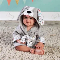 Children's bathrobe with hood and animal motifs