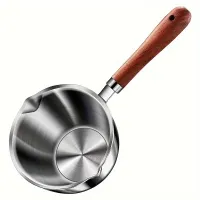 Mini stainless steel pot with wooden handle for oil heating