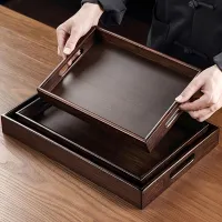 Rectangular tea tray in Japanese style, walnut color